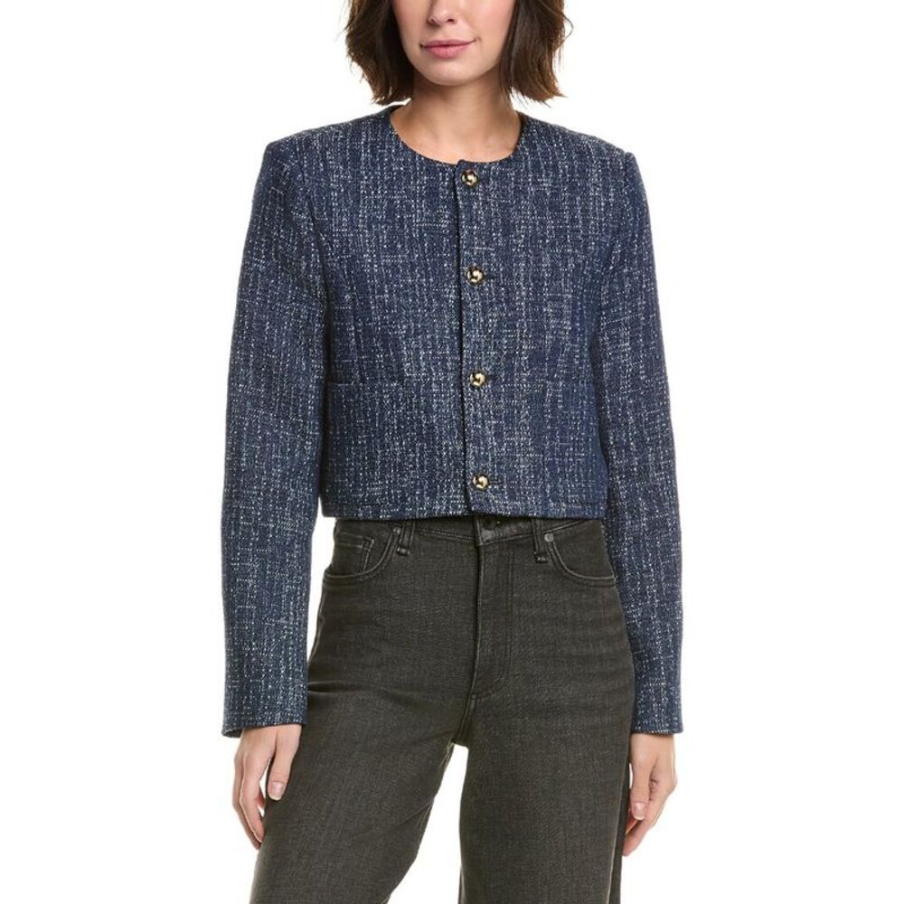 Frame Denim Navy Tweed Cropped Jacket